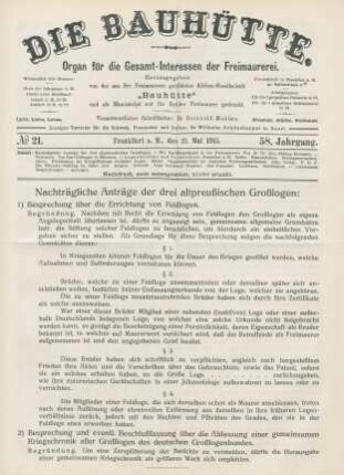 No. 21. Frankfurt a. M., den 23. Mai 1915. 58. Jahrgang.