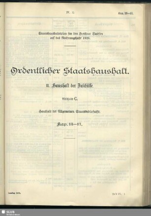 II. Haushalt der Zuschüsse. Abschnitt C. Haushalt der Allgemeinen Staatsbedürfnisse. Kap. 13-17