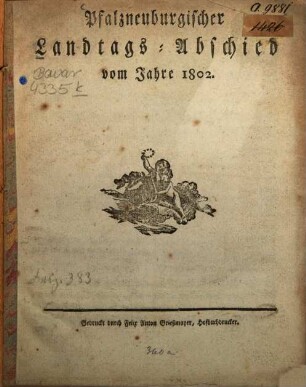 Pfalzneuburgischer Landtags-Abschied vom Jahre 1802