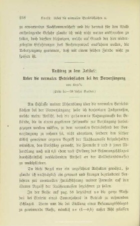 Nachtrag zu dem Artikel: Ueber die normalen Betriebsflächen bei der Vorverjüngung