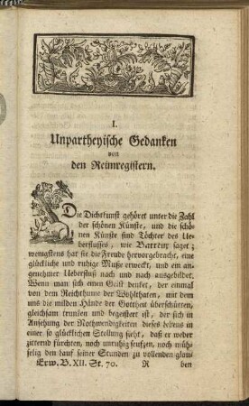I. Unpartheyische Gedanken von den Reimregistern.