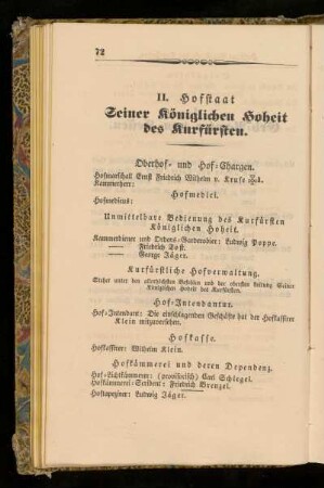 II. Hofstaat Seiner königlichen Hoheit des Kurfürsten.