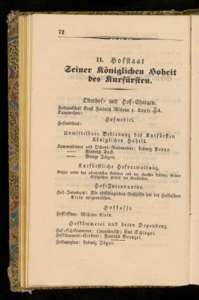 II. Hofstaat Seiner königlichen Hoheit des Kurfürsten.