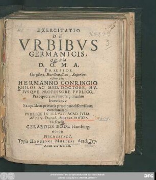 Exercitatio De Urbibus Germanicis