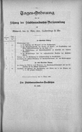 Tages-Ordnung, 23. März 1898