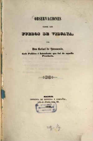 Observaciones sobre los fueros de Vizcaya
