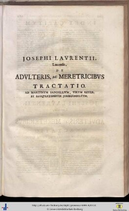 Josephus Laurentius: De Adulteris, ac Meretricibus tractatio.