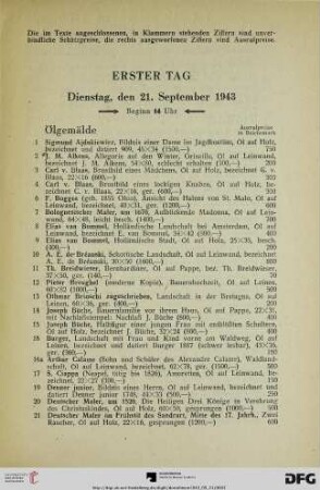 Erster Tag: Dienstag, den 21. September 1943, Beginn 14 Uhr (Nr. 1-200)