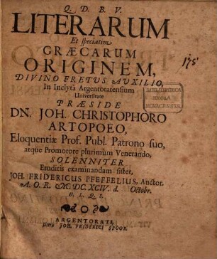 Literarum Et speciatim Graecarum Originem