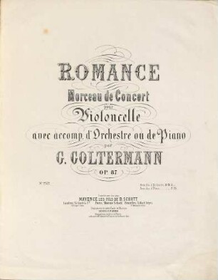 Romance : morceau de concert pour violoncelle avec accomp. d'orchestre ou de piano ; Op. 87 ; avec acc. de piano