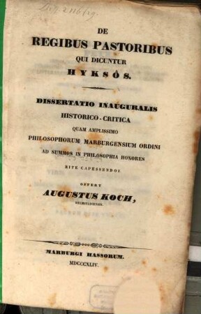 De regibus pastoribus qui dicuntur Hykso̧s