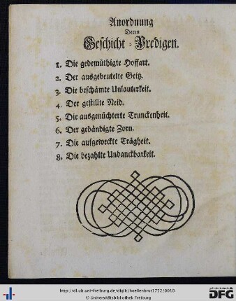 Anordnung der Geschicht-Predigen.