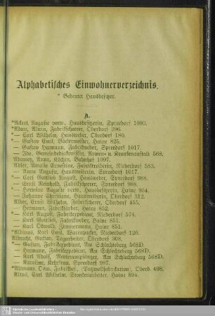 Einwohnerverzeichnis : Alphabetisches Einwohnerverzeichnis