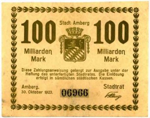 Geldschein / Notgeld, 100 Milliarden Mark, 30.10.1923