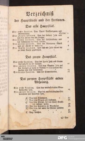 Verzeichniß der Hauptstücke und der Lectionen.
