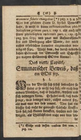 Das vierte Capitel, Summarischer Beweis, daß ein GOtt sey