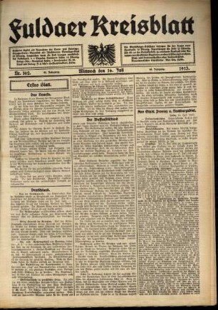 Erste Ausgabe vom Mittwoch, den 16. Juli 1913.