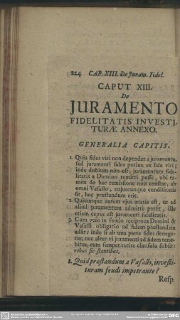 Caput XIII. De Iuramento Fidelitatis Investiturae Annexo