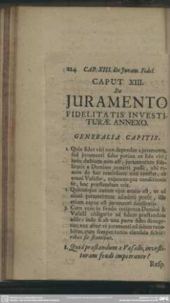 Caput XIII. De Iuramento Fidelitatis Investiturae Annexo