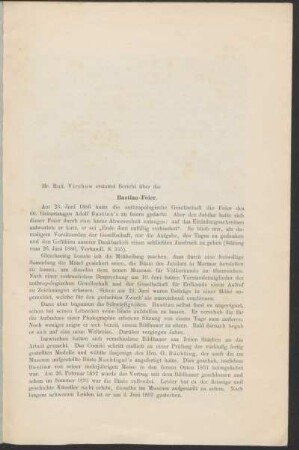 Hr. Rud. Virchow erstattet Bericht über die Bastian-Feier.