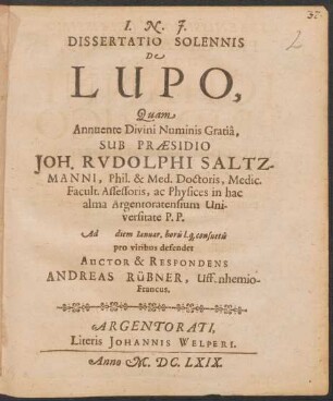 Dissertatio Solennis De Lupo