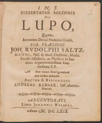 Dissertatio Solennis De Lupo