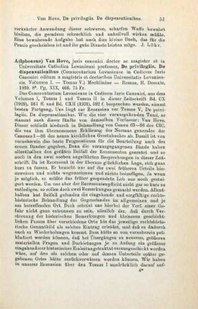 51-52 [Rezension] Van Hove, Alphonse, De privilegiis