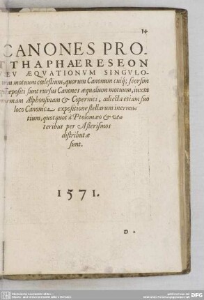CANONES PROTHAPHAERESEON SEU AEQUATIONUM SINGULORUM
