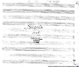 Nicomede, V (6), Coro, strings - BSB Mus.ms. 214 : Nicomede. // 1728. // (Atto primo - Atto terzo) // [spine title:] NICOMEDE