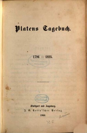 Platens Tagebuch : 1796 - 1825