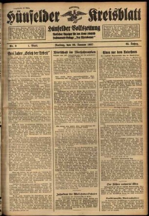 Erste Ausgabe vom Freitag, den 22. Januar 1937.