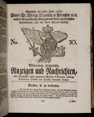No. 30. Montags, den 26ten Julii, 1756.