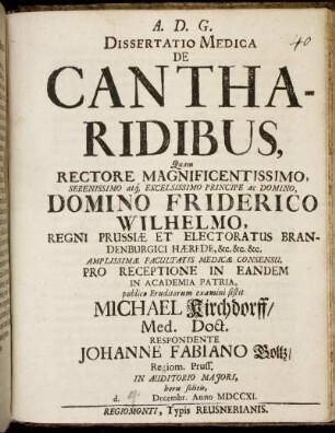 Dissertatio Medica De Cantharidibus