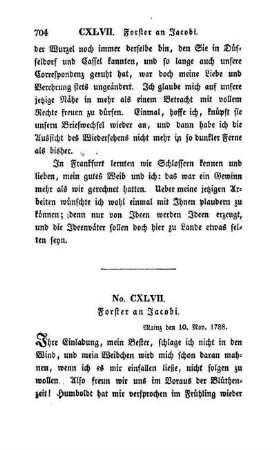 No. CXLVII. Forster an Jacobi