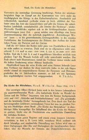 493-495 [Rezension] Neuss, Wilhelm, Die Kirche des Mittelalters