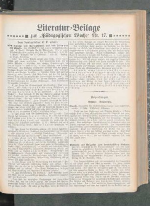 Literatur-Beilage zur "Pädagogischen Woche" Nr. 17
