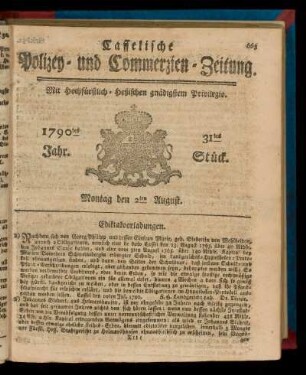 31tes Stueck, Montag den 2ten August. 1790