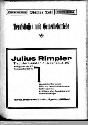 Vierter Teil. Berufsklassen und Gewerbebetriebe