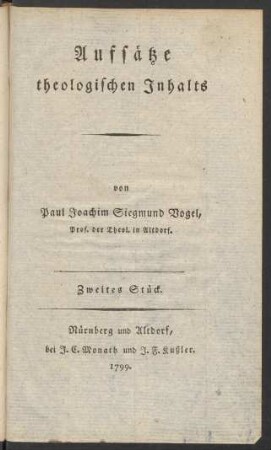 Zweites Stück: Aufsätze theologischen Inhalts