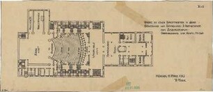Fischer, Theodor; Jena; Stadt-Theater - Bühnenhaus (Grundriss EG); Zuschauerraum (Grundriss 1. OG); Cafe (Grundriss OG)