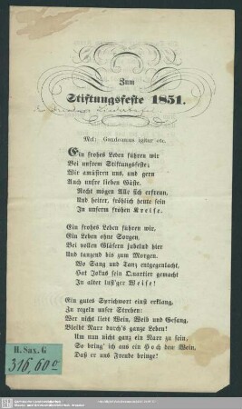 Zum Stiftungsfeste 1851