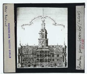 Dresden, Residenzschloss : Stich aus der Chronik von Anton Weck; Großer Schlosshof, Turm, Druck, Aufriss