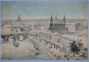Ansicht von Dresden aus der Vogelperspektive, mit Blick auf die Altstadt und das "Italienische Dörfchen"