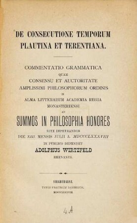 De consecutione temporum Plautina et Terentiana