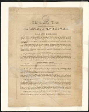 Photographs New South Wales, The Railways of New South Wales: Beschreibung, vier Seiten, und Zeitungsartikel