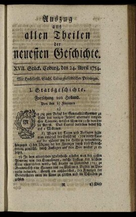 XVII. Stück. Coburg, den 24. April. 1754.