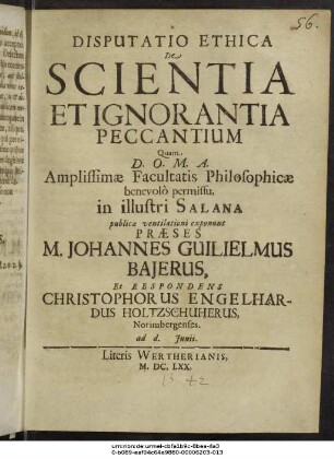 Disputatio Ethica De Scientia Et Ignorantia Peccantium