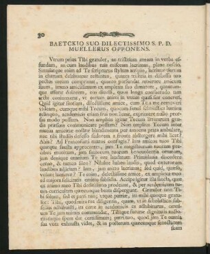 Baetckio Suo Dilectissimo S. P. D. Muellerus Opponens.