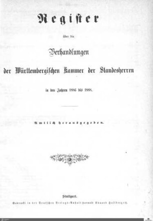 2,13: Landtag Württemberg - Kammer 1, Register 1886-1888