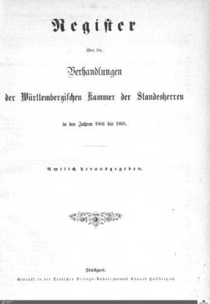 2,13: Landtag Württemberg - Kammer 1, Register 1886-1888